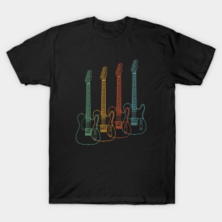 Four T-Style Electric Guitar Outlines Retro Color T-Shirt